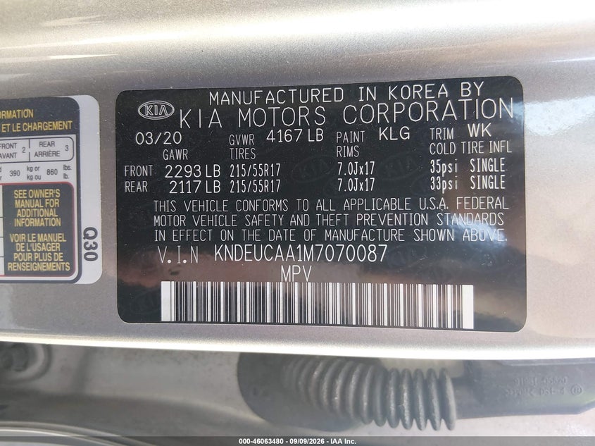 KIA SELTOS 2021 VIN KNDEUCAA1M7070087