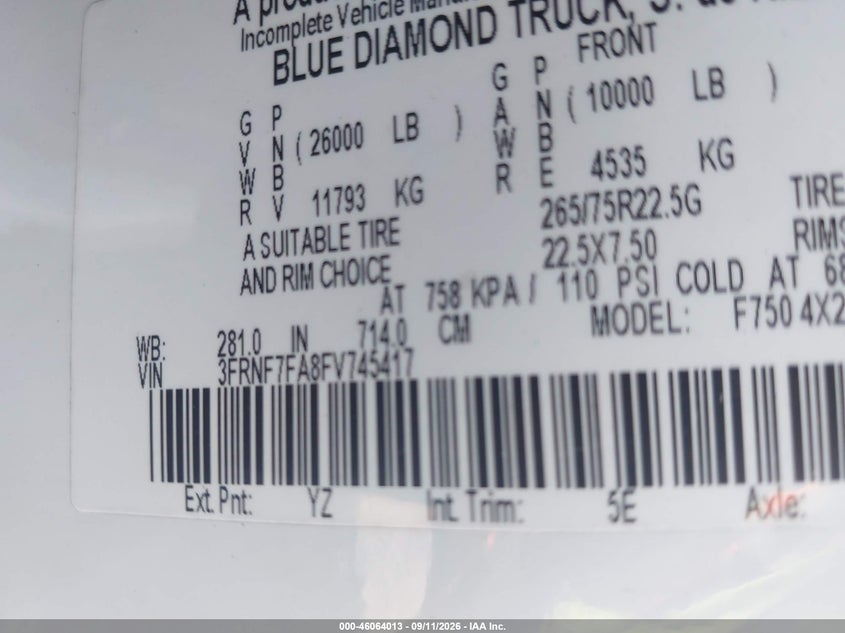2015 FORD F-750 auction photo 8