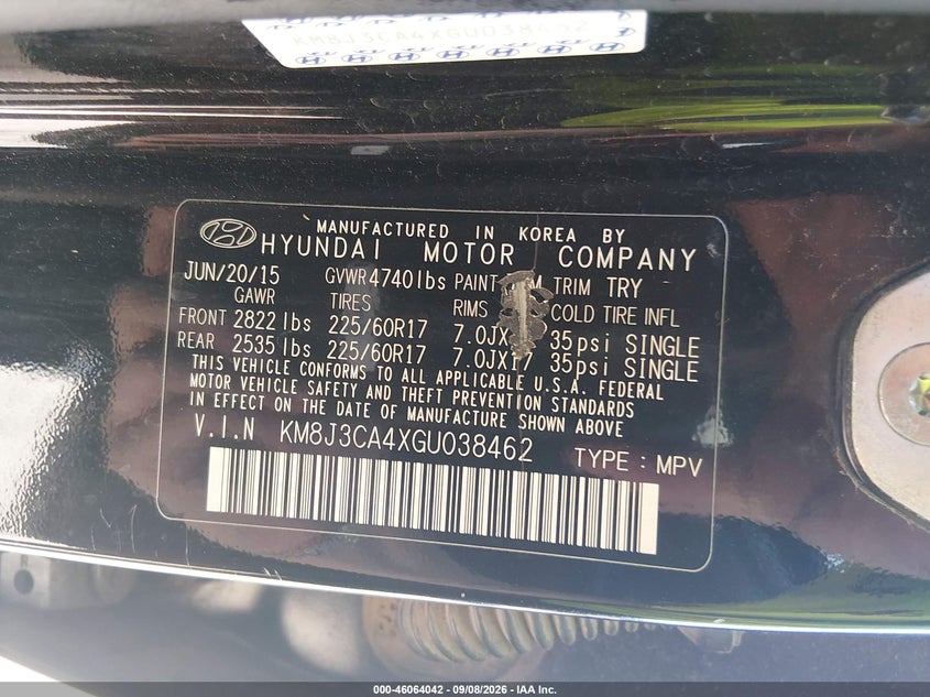 HYUNDAI TUCSON 2016 VIN KM8J3CA4XGU038462