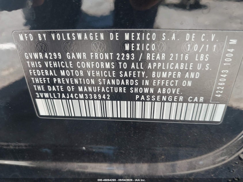 2012 VOLKSWAGEN JETTA SEDAN 2.0L I-4 DI, DOHC, TURBO, 140HP