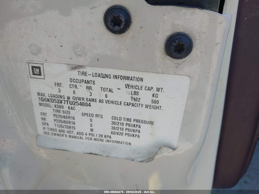 1996 CADILLAC DE VILLE SEDAN 4.6L V8 FI DOHC 32V F4