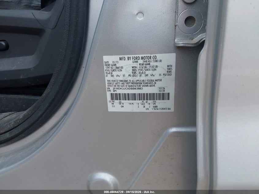 FORD EDGE 2013 VIN 2FMDK3JC0DBB63883