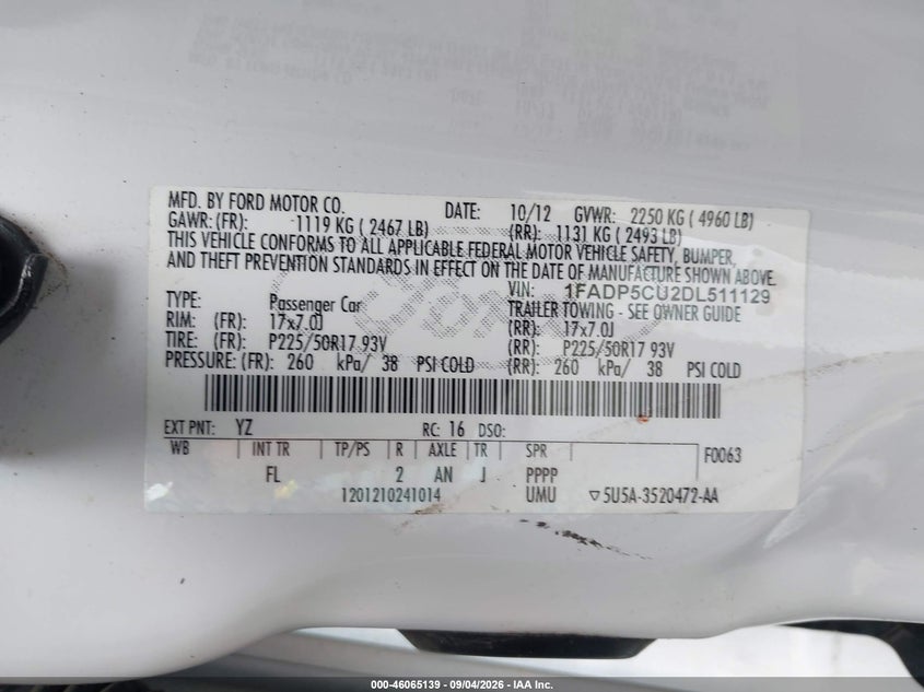 FORD C-MAX ENERGI 2013 VIN 1FADP5CU2DL511129