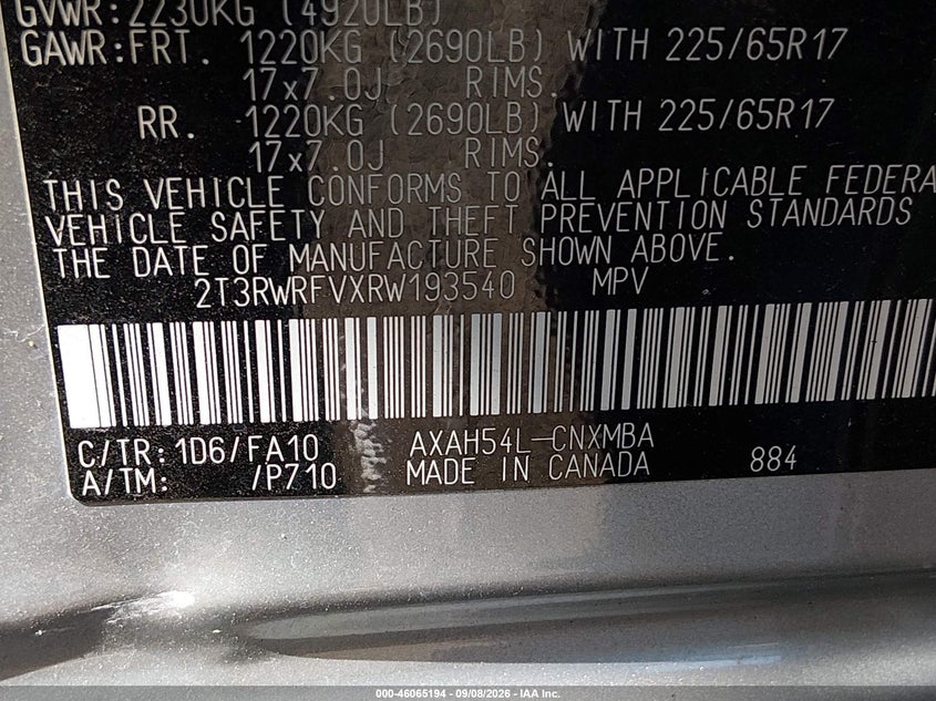 TOYOTA RAV4 HYBRID 2024 VIN 2T3RWRFVXRW193540