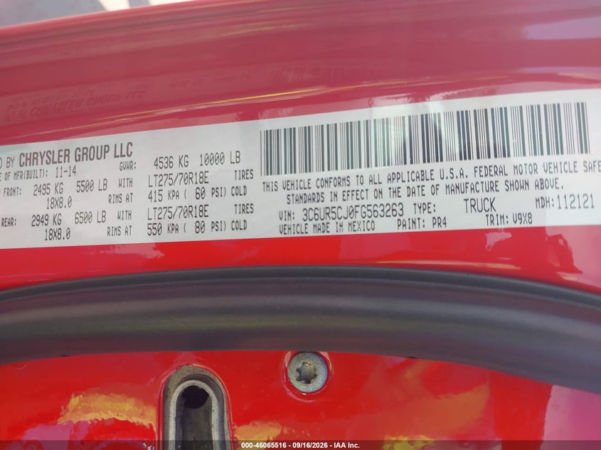 RAM 2500 2015 VIN 3C6UR5CJ0FG563263
