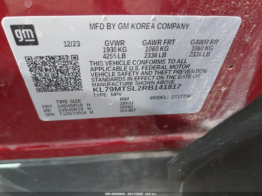 CHEVROLET TRAILBLAZER 2024 VIN KL79MTSL2RB141817