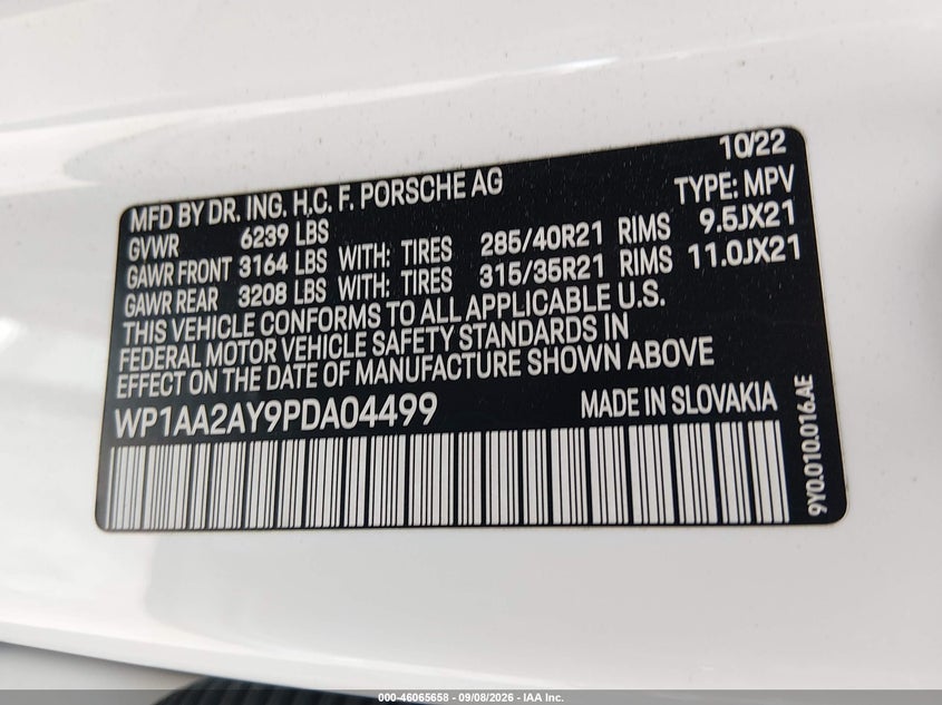PORSCHE CAYENNE 2023 VIN WP1AA2AY9PDA04499
