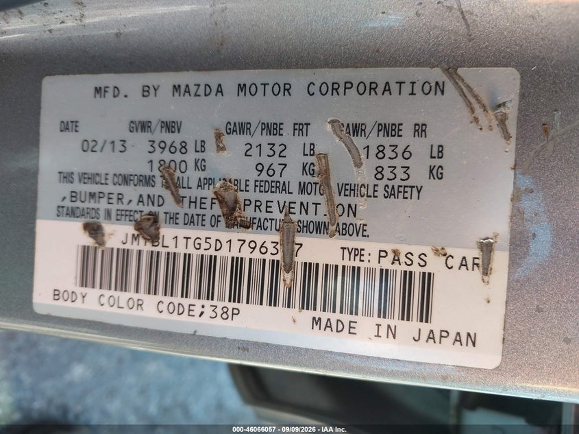 MAZDA MAZDA3 2013 VIN JM1BL1TG5D1796307