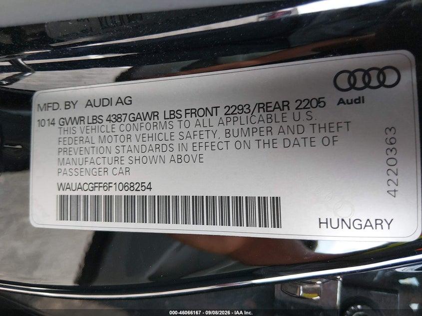 Vin: wauacgff6f1068254, lot: 46565694, audi a3 1.8t premium 20153
