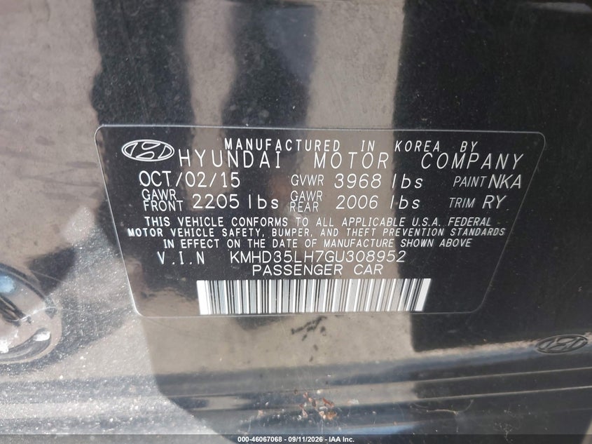 HYUNDAI ELANTRA GT 2016 VIN KMHD35LH7GU308952
