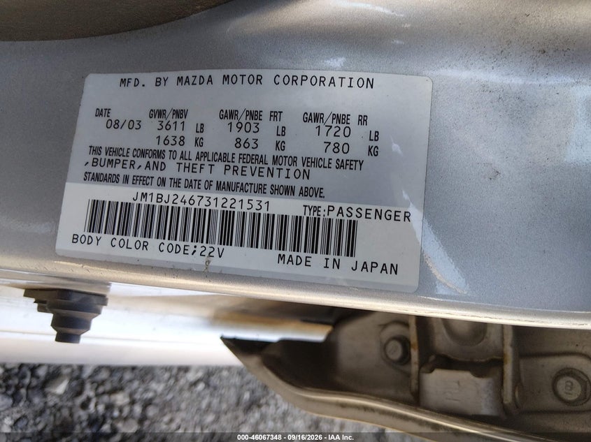MAZDA PROTEGE5 2003 VIN JM1BJ246731221531