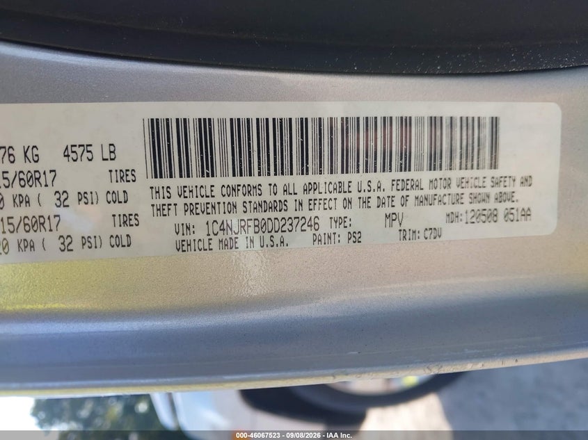 JEEP PATRIOT 2013 VIN 1C4NJRFB0DD237246
