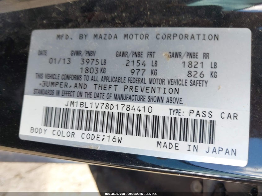 MAZDA MAZDA3 2013 VIN JM1BL1V78D1784410