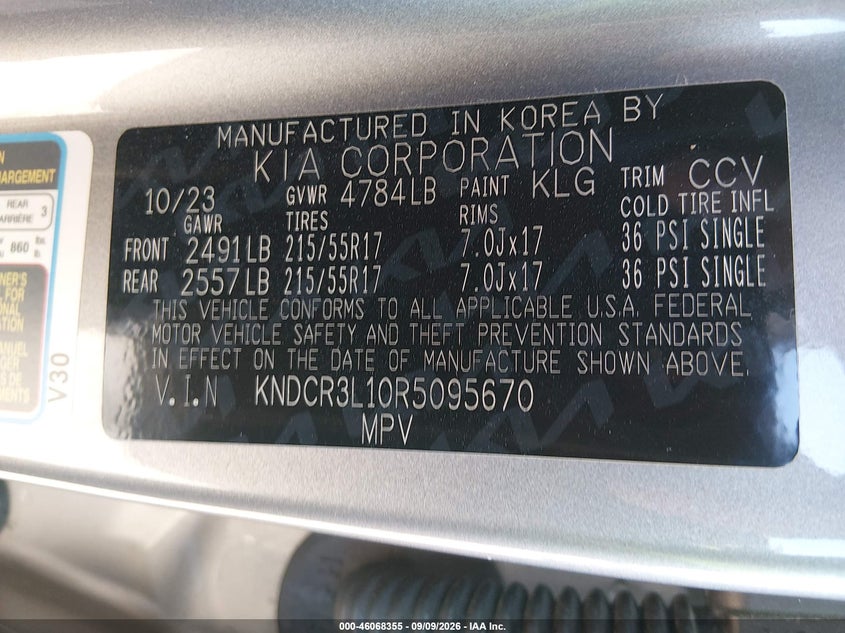 KIA NIRO EV 2024 VIN KNDCR3L10R5095670