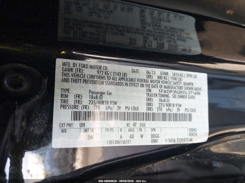 FORD FOCUS 2013 VIN 1FADP3N26DL371456