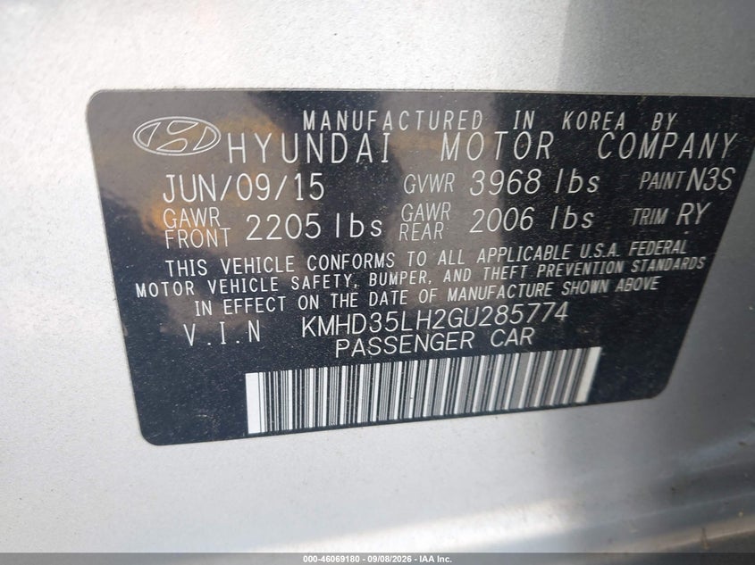 HYUNDAI ELANTRA GT 2016 VIN KMHD35LH2GU285774