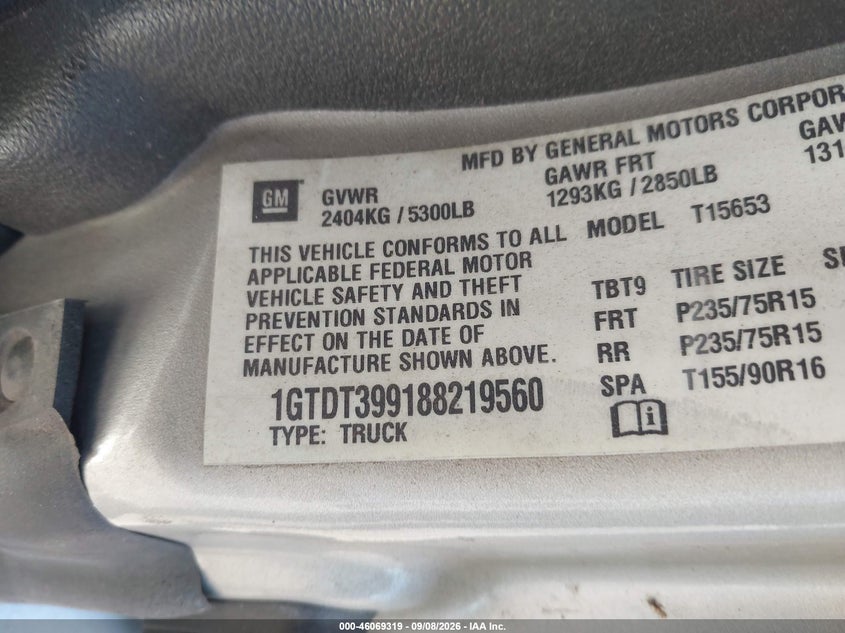 GMC CANYON 2008 VIN 1GTDT399188219560