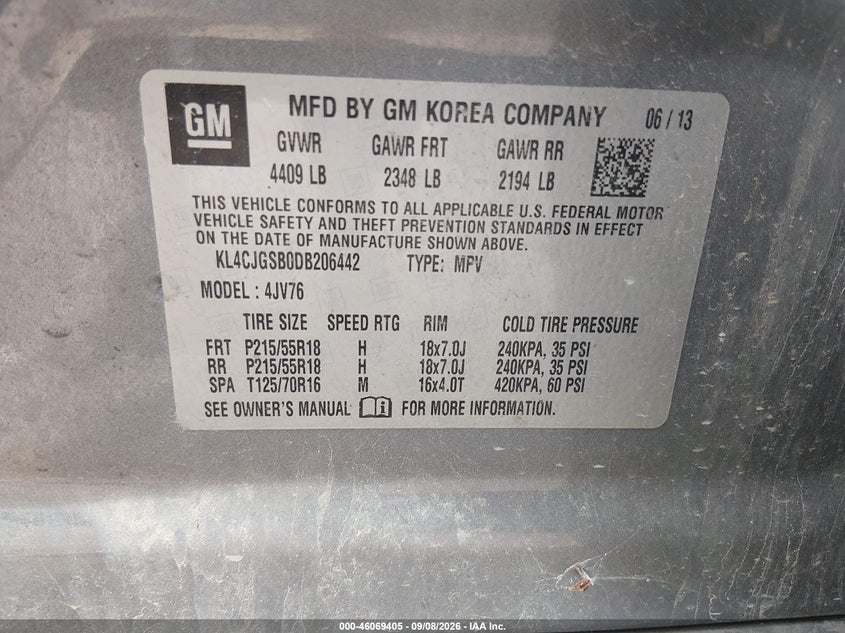 BUICK ENCORE 2013 VIN KL4CJGSB0DB206442
