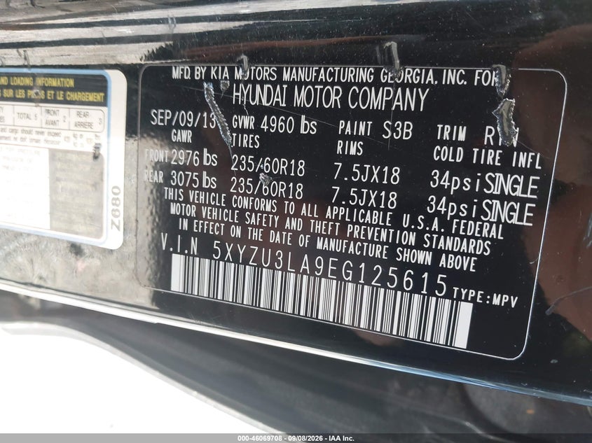 HYUNDAI SANTA FE SPORT 2014 VIN 5XYZU3LA9EG125615