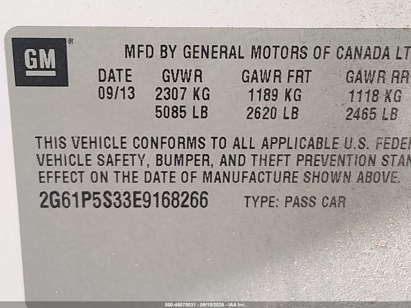CADILLAC XTS 2014 VIN 2G61P5S33E9168266
