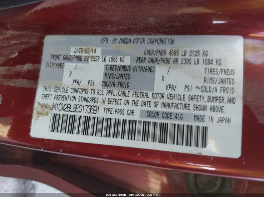 MAZDA MAZDA5 2014 VIN JM1CW2BL8E0173691