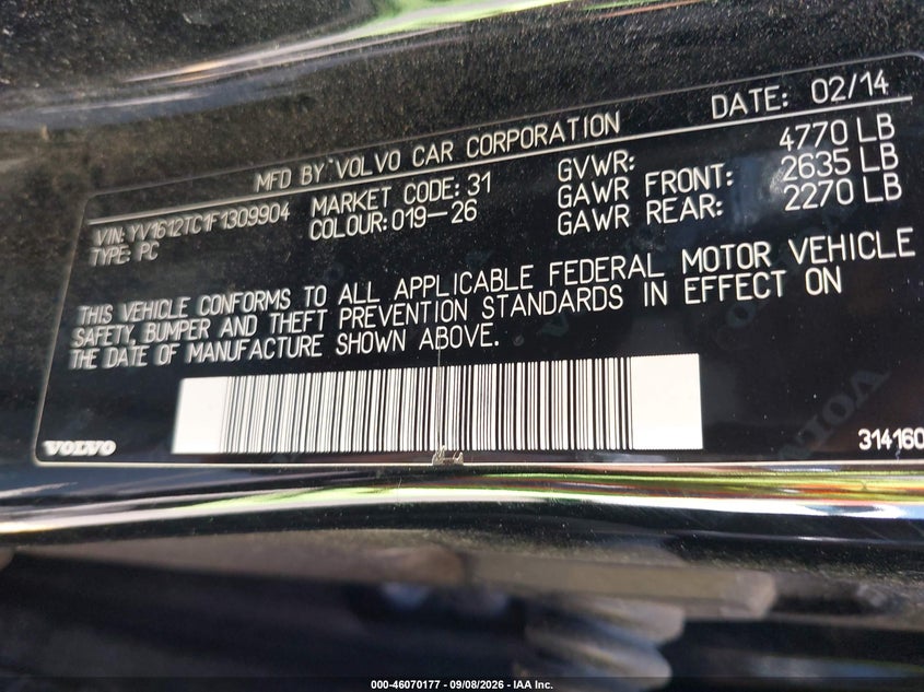 2015 VOLVO S60 SEDAN 2.5L I-5 DOHC, VVT, TURBO, REGULAR , 250HP