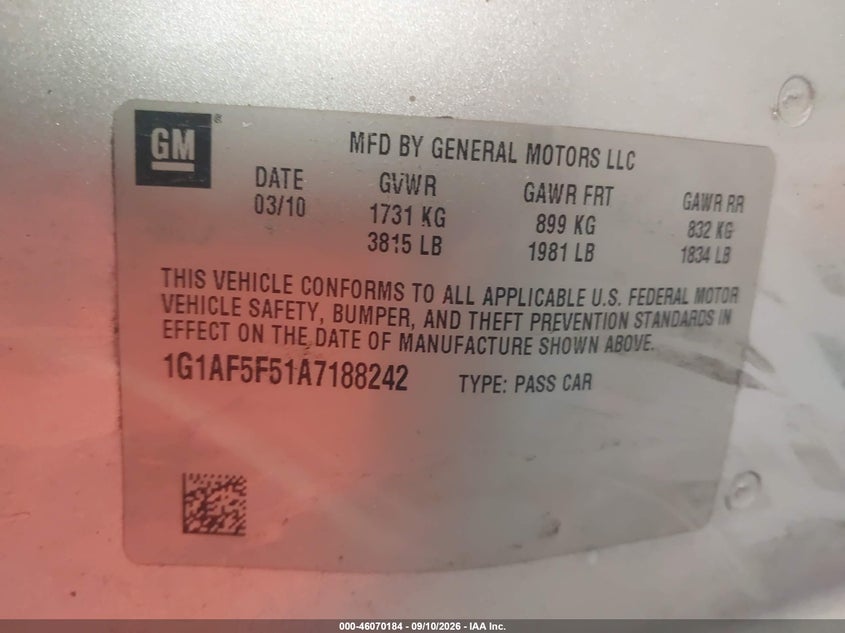 2010 CHEVROLET COBALT auction photo 8