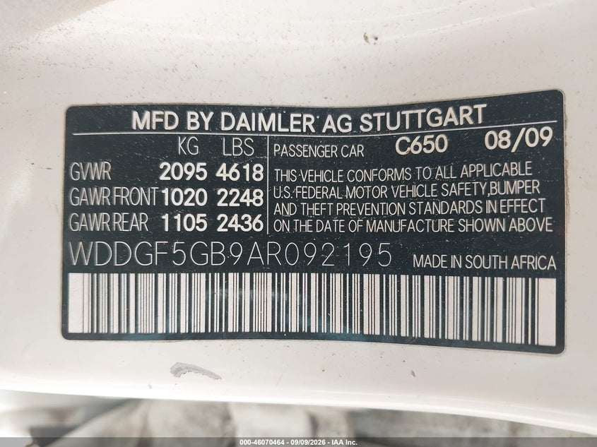 MERCEDES-BENZ C 350 2010 VIN WDDGF5GB9AR092195