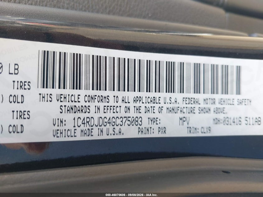 DODGE DURANGO 2016 VIN 1C4RDJDG4GC375083