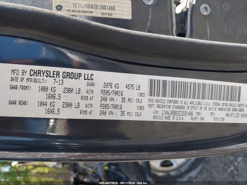 JEEP PATRIOT 2014 VIN 1C4NJRBB2ED591406
