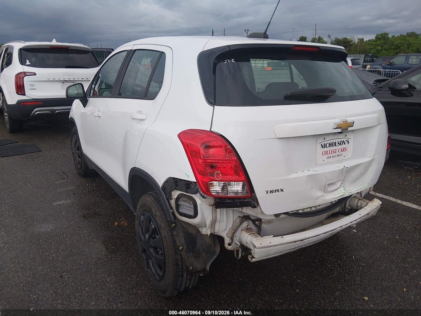Vin: kl7cjksb8jb721805, lot: 46570499, chevrolet trax ls 20183
