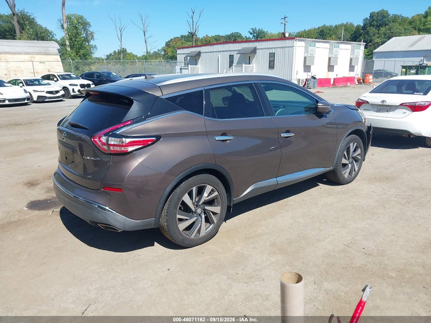 Vin: 5n1az2mg6fn206900, lot: 46570697, nissan murano platinum 20154