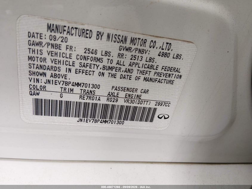 INFINITI Q50 2021 VIN JN1EV7BP4MM701300