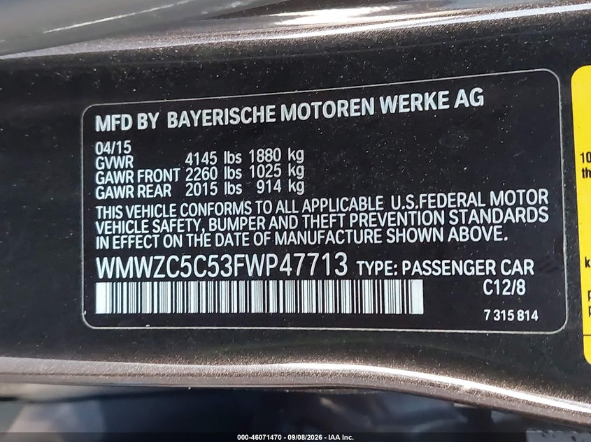 MINI COUNTRYMAN 2015 VIN WMWZC5C53FWP47713