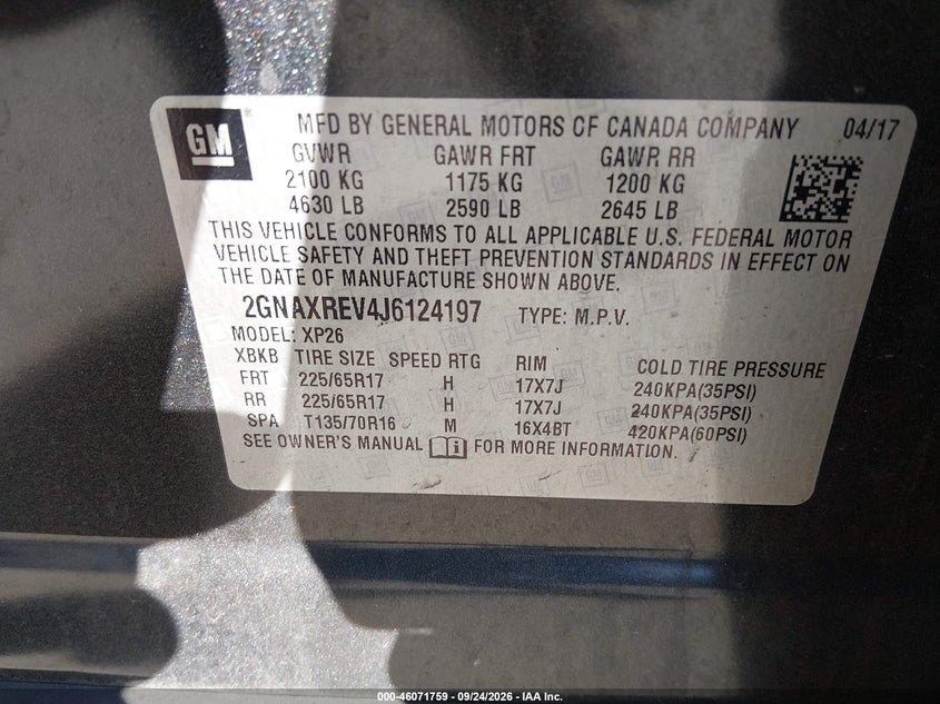 CHEVROLET EQUINOX 2018 VIN 2GNAXREV4J6124197