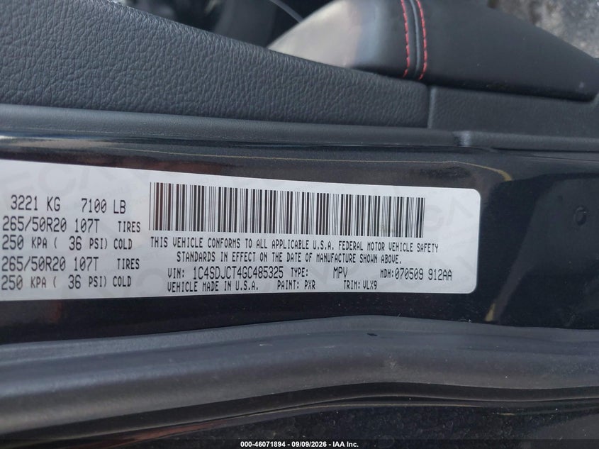 DODGE DURANGO 2016 VIN 1C4SDJCT4GC485325