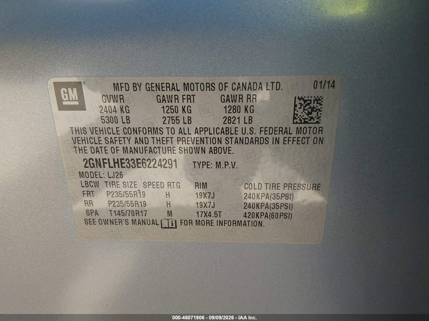 CHEVROLET EQUINOX 2014 VIN 2GNFLHE33E6224291