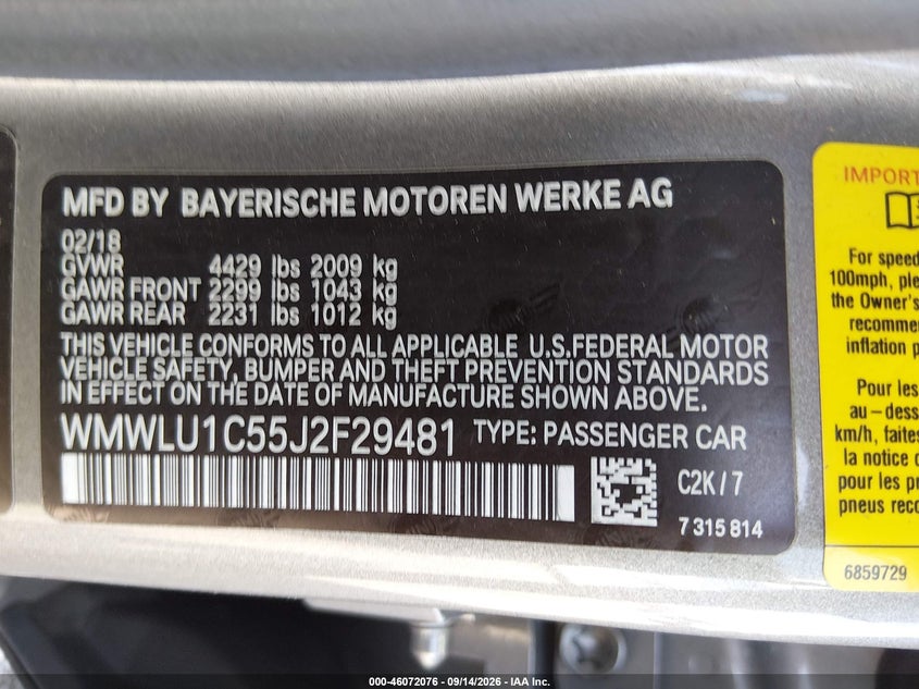 MINI CLUBMAN 2018 VIN WMWLU1C55J2F29481