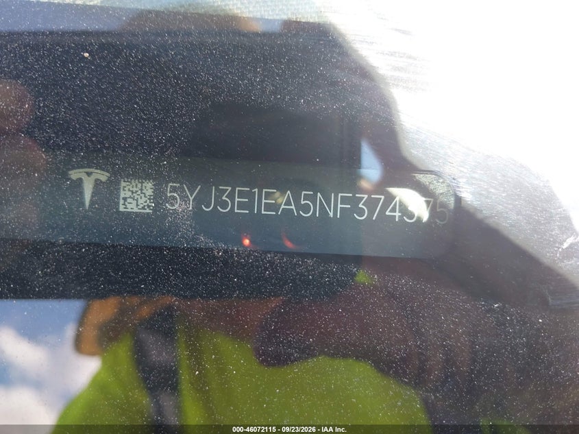 TESLA MODEL 3 2022 VIN 5YJ3E1EA5NF374375