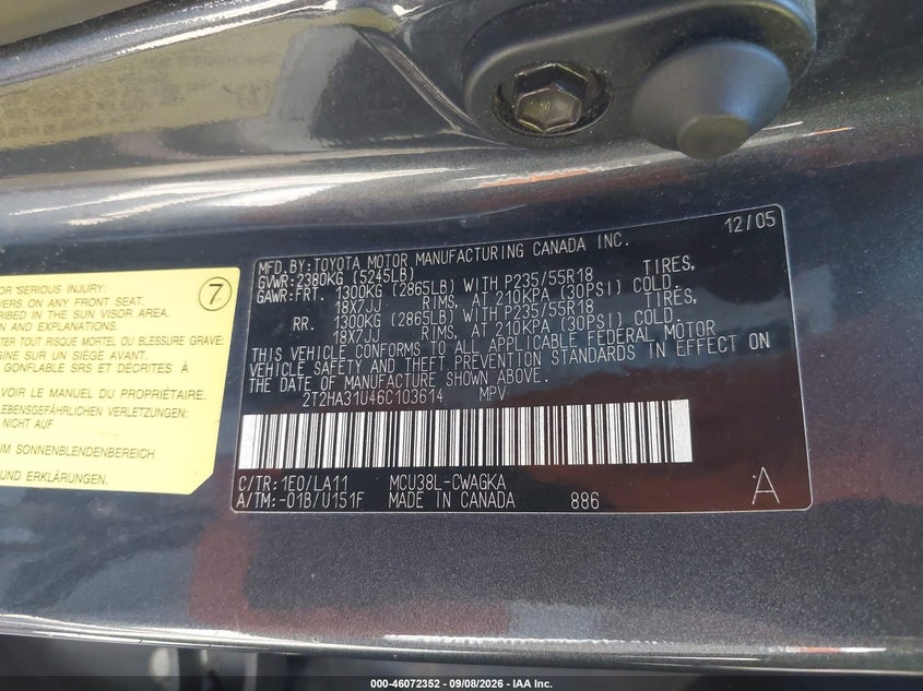 2006 LEXUS RX SPORT UTILITY VEHICLE 3.3L V-6 DOHC, VVT, PREMIUM , 223HP