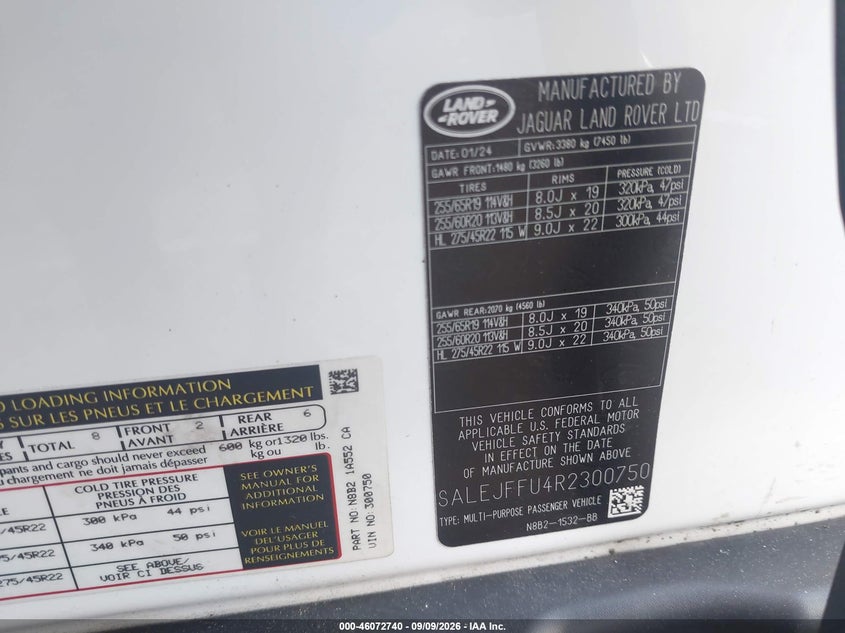 LAND-ROVER DEFENDER 2024 VIN SALEJFFU4R2300750