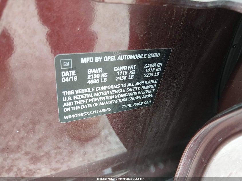 BUICK REGAL SPORTBACK 2018 VIN W04GN6SX7J1143935