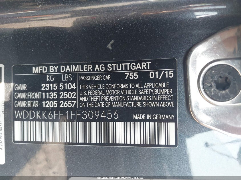 MERCEDES-BENZ E 400 2015 VIN WDDKK6FF1FF309456