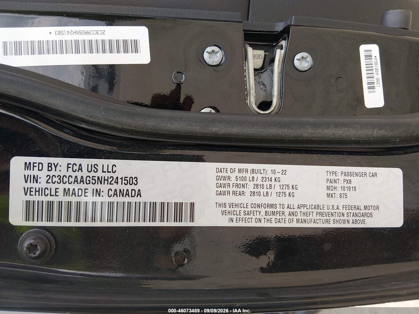 CHRYSLER 300 2022 VIN 2C3CCAAG5NH241503