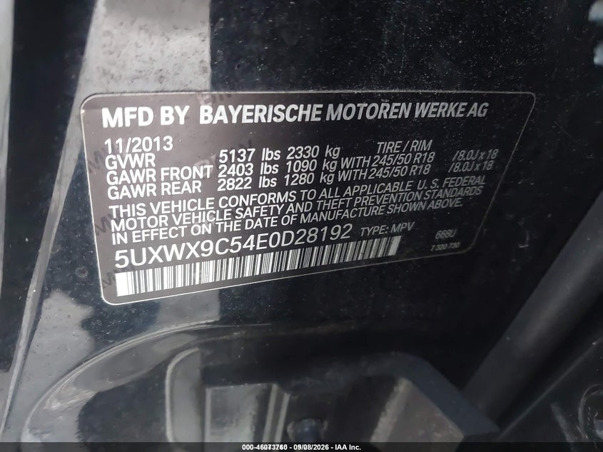 BMW X3 2014 VIN 5UXWX9C54E0D28192