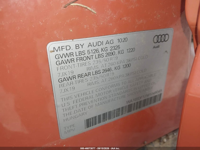 AUDI Q3 2021 VIN WA1EEDF37M1045043