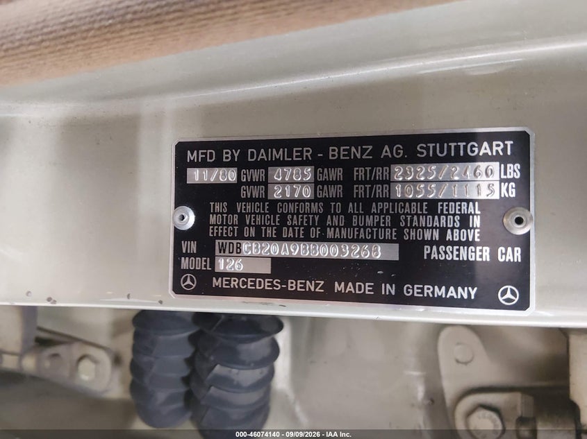 MERCEDES-BENZ 300 1981 VIN WDBCB20A9BB003268