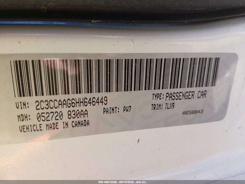 CHRYSLER 300 2017 VIN 2C3CCAAG6HH646449