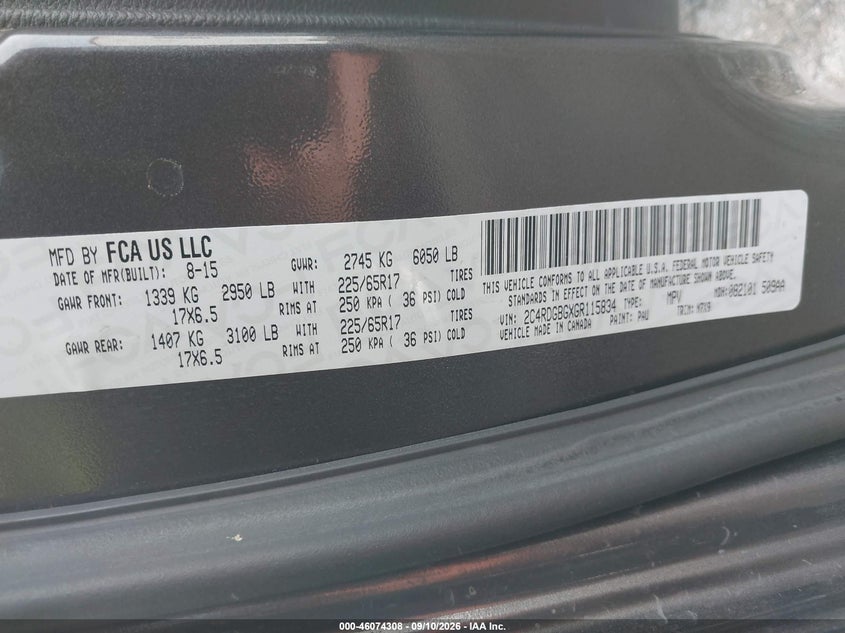 DODGE GRAND CARAVAN 2016 VIN 2C4RDGBGXGR115834