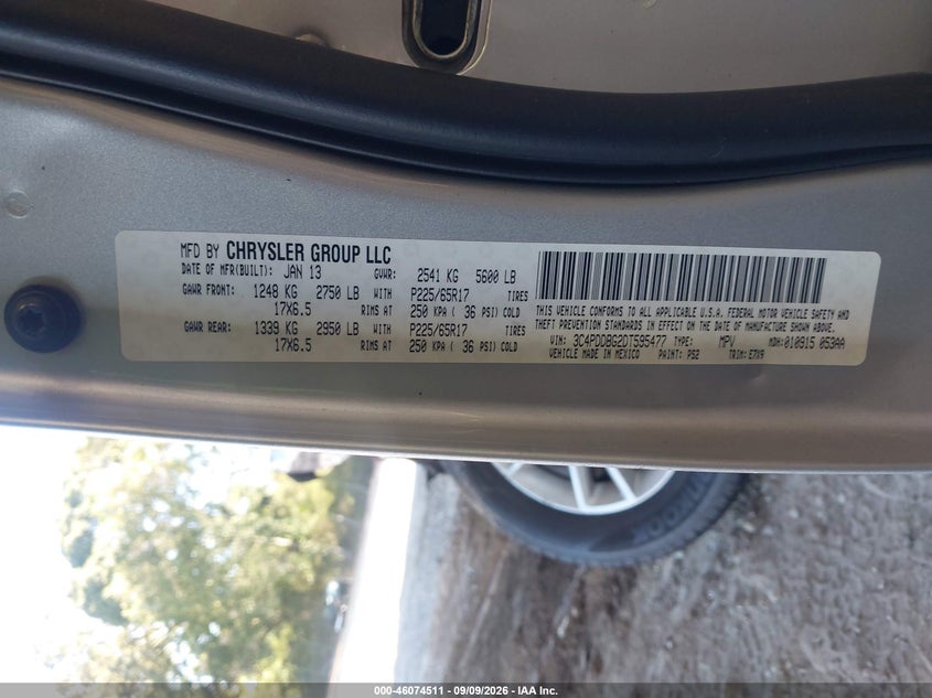 DODGE JOURNEY 2013 VIN 3C4PDDBG2DT595477